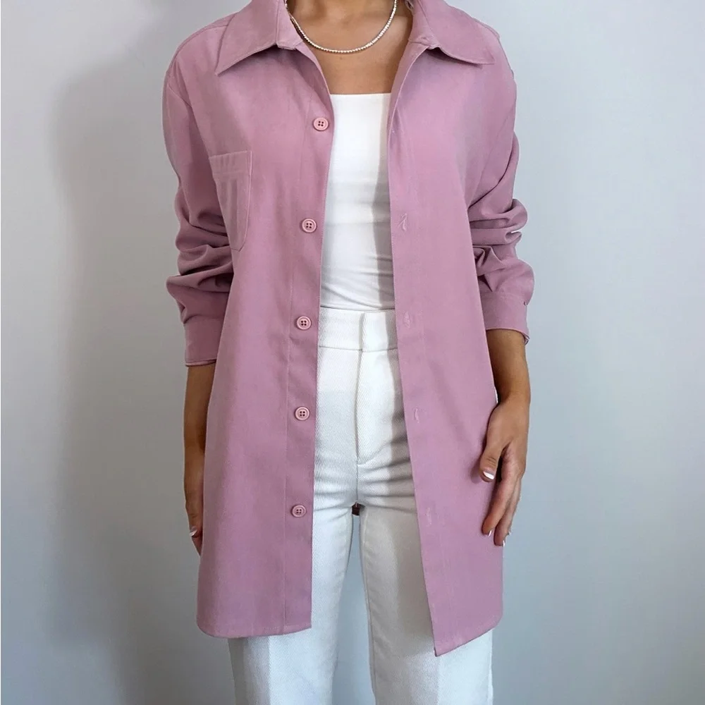 Vintage Croft & Barrow Mauve Pink Button Up Shacket Top - Picture 1 of 11